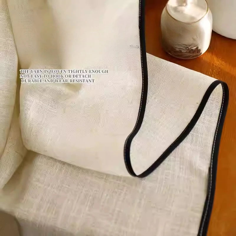 rideau polyester texture lin classique beige clair fenêtre française moderne personnalisable opaqué