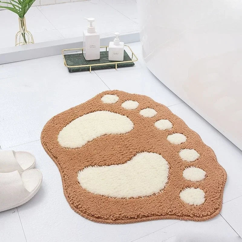 tapis bain empreinte pieds vert rose marron gris texture poilue granuleuse antidérapant machine lavable