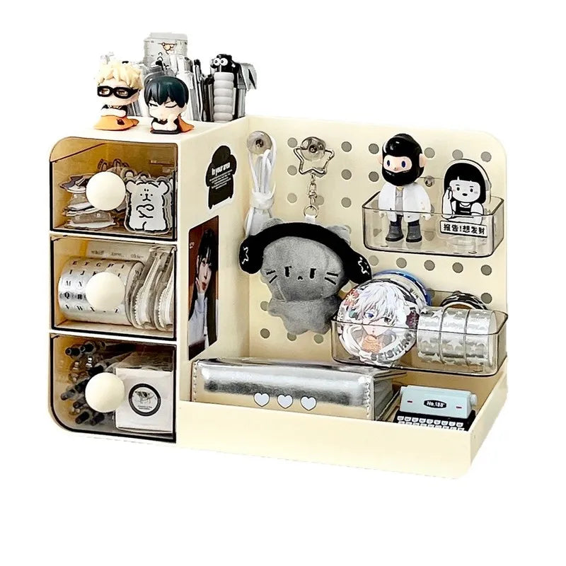 boîte rangement multifonction beige points noirs moderne imperméable plastique transparent figurine sac stylo marqueur