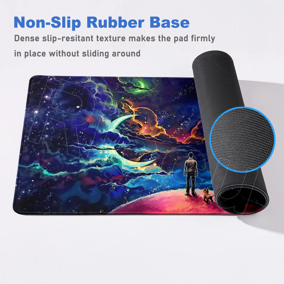 tapis souris gaming large taille bleu violet nuages étoiles antiderapant moderne