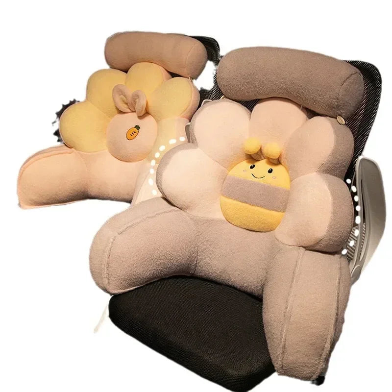 coussin dos fleurs orange blanc polyester coton cartoon plush doux confortable mignon lit