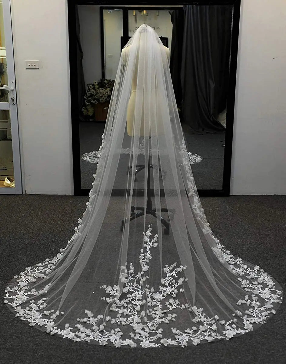 voile mariée blanc bord dentelle fleurs brodées transparent classique polyestère erotique