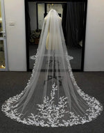 voile mariée blanc bord dentelle fleurs brodées transparent classique polyestère erotique
