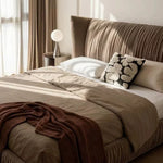 lit moderne minimaliste beige plissé 200x220cm bois chambre coucher double