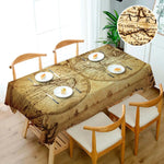 nappe table imperméable carte monde vintage beige marron gravure cartographique réutilisable polyester moderne rectangle