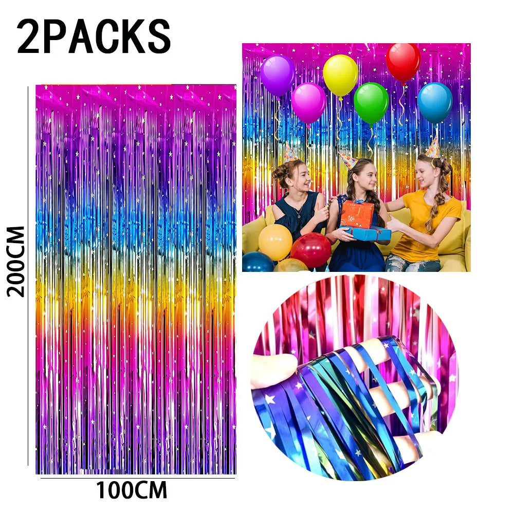 rideau franges métalliques couleurs vives mariage anniversaire décoration festive adhésif pack deux