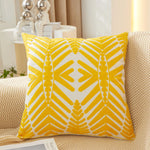 housse coussin carré brodé feuilles stylisées moderne coton polyester beige vert jaune rose fermeture