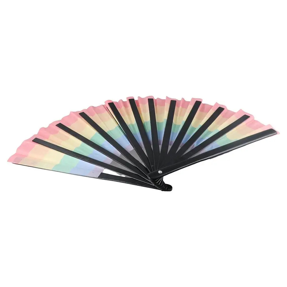 éventail pliant bambou tissu noir multicolore motif géométrique classique moderne