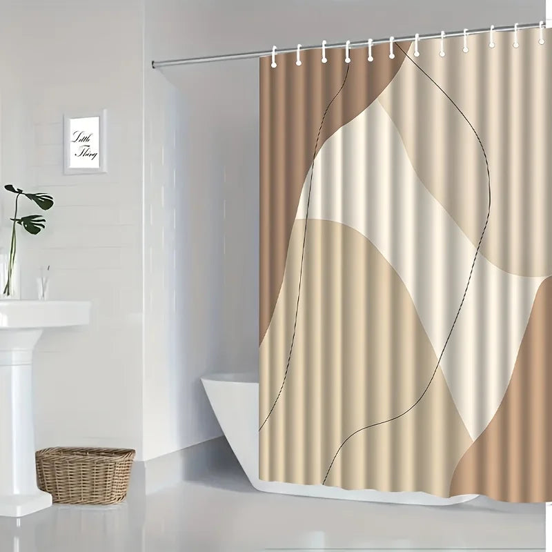 rideau douche abstrait moderne imperméable polyester opacité beige minimaliste geometrique 180x200cm