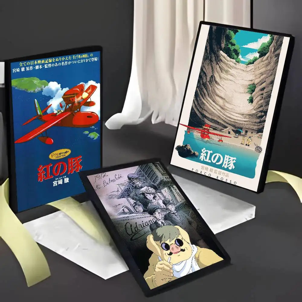 affiche moderne porco rouge dessin animé illustration personnage avion paysage mural chambre salon