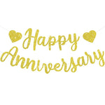 guirlande décorative happy anniversary lettres pailletées coeurs ballons cadeaux gâteau bougies festifs rouge or