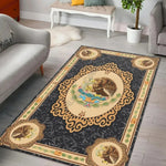 tapis armoiries bleu doré classique salon chambre extérieur 120x160cm polyester lavable