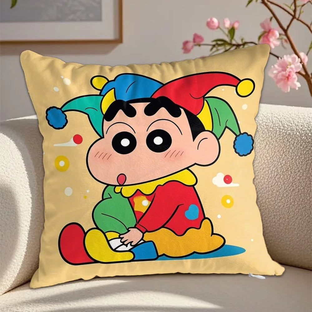housse coussin carrée décorative dessin animé shin chan blanc lit salon maison