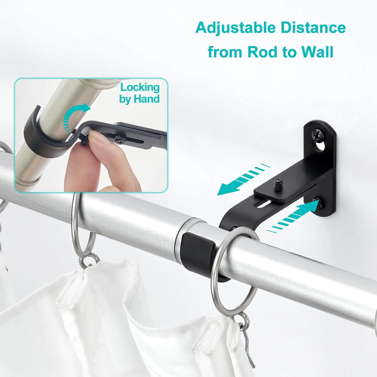 supports rideau modernes métal noir vis réglables tringle pouce opaques accessoires voilures