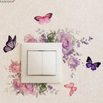 sticker mural moderne fleurs papillons adhésif décoration intérieure maison interrupteur blanc salon chambre