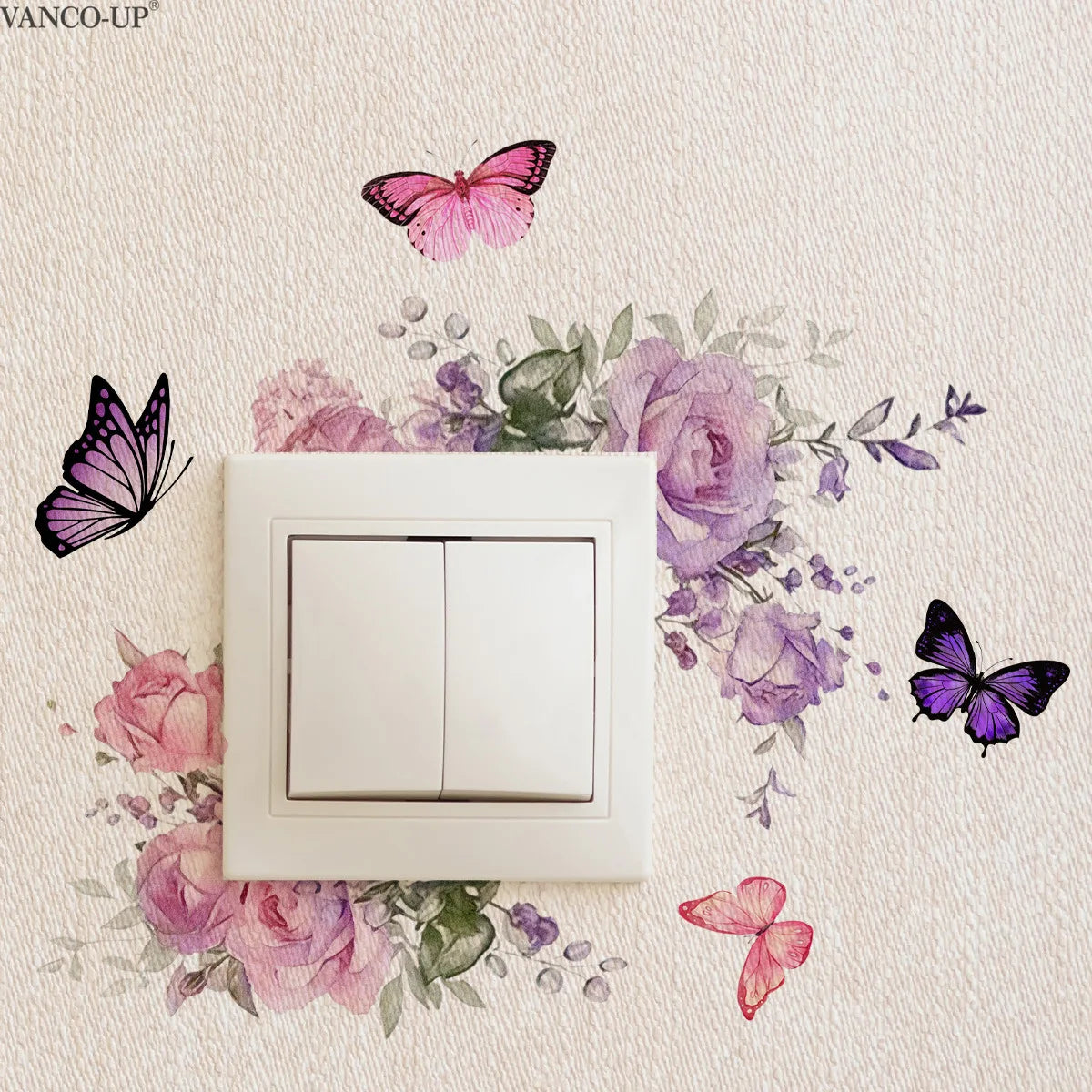 sticker mural moderne fleurs papillons adhésif décoration intérieure maison interrupteur blanc salon chambre