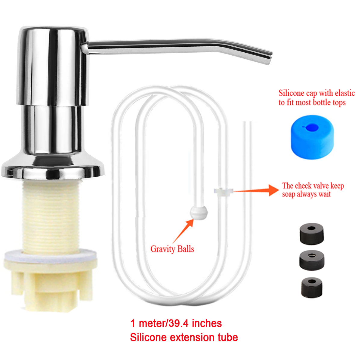 distributeur liquide moderne argenté adhésif corps plastique tête inoxydable tube silicone bouteille plastique minimaliste