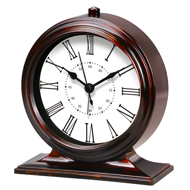 horloge table quartz aiguille classique noir blanc chiffres romains cadre bois opaque chambre salon
