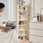 étagère rotative moderne multi niveaux beige clair rayures verticales supports rangement robuste anti dérapant