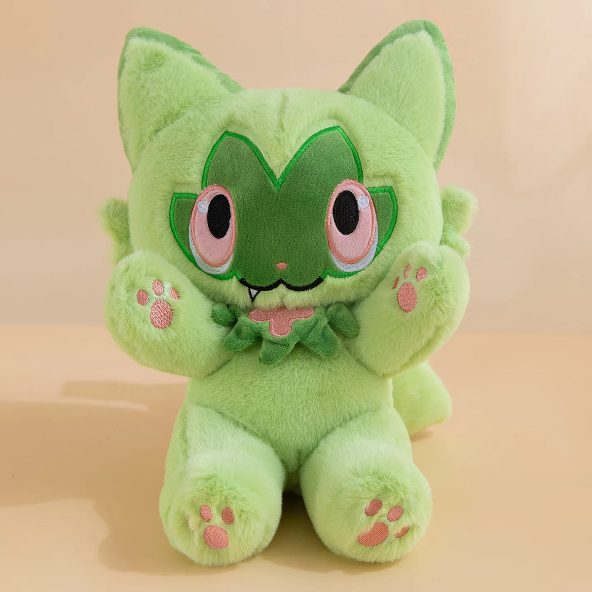 peluche rockruff marron vert 35cm coton pp douce yeux animés dessin animé mignon