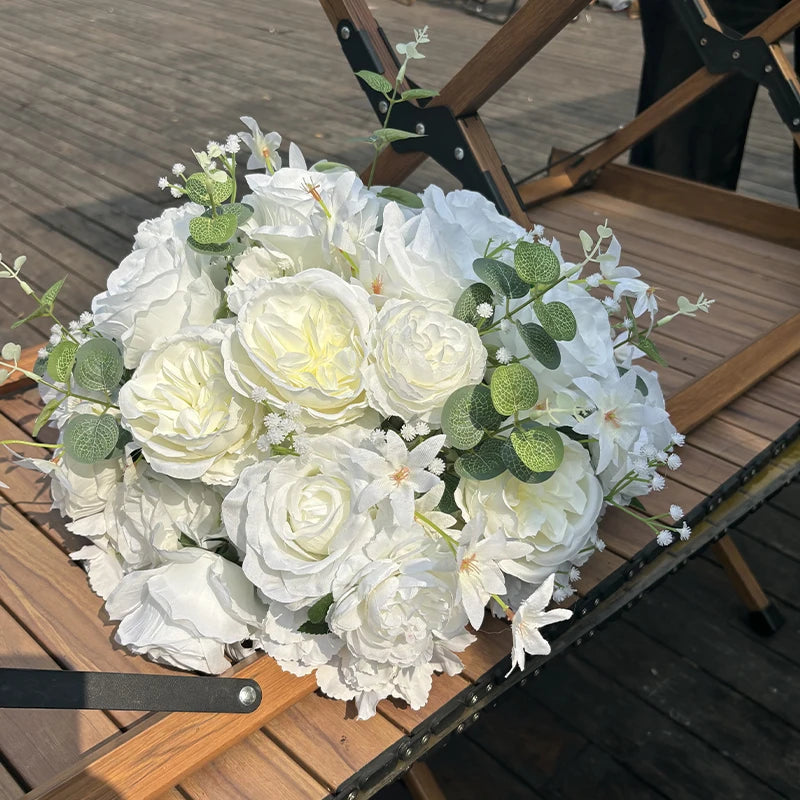 bouquet fleurs artificielles roses feuilles vertes blanc decoration moderne evenement mariage anniversaire