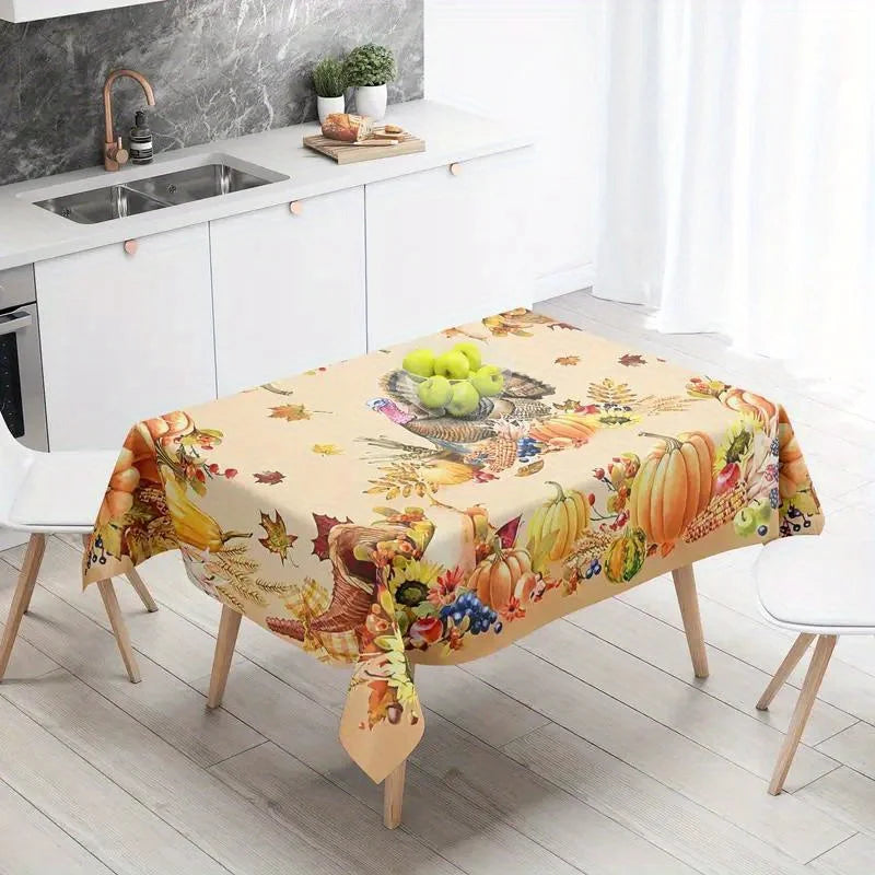 nappe rectangulaire automnale citrouille glands maïs feuilles table décoration maison serviettes fourchettes assiettes