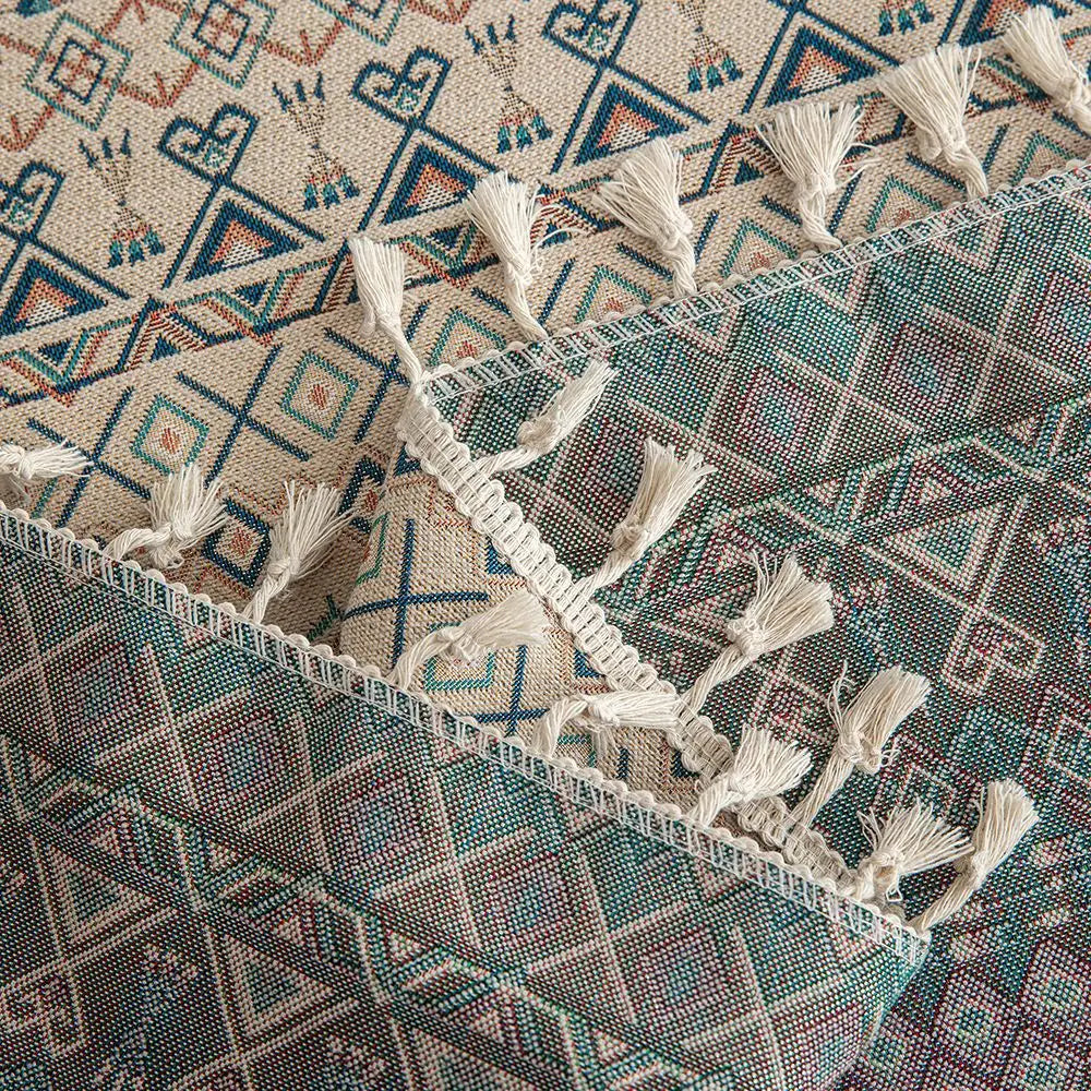 Nappe table géométrique multicolore boho chic imperméable extérieur intérieur festive 140x180cm