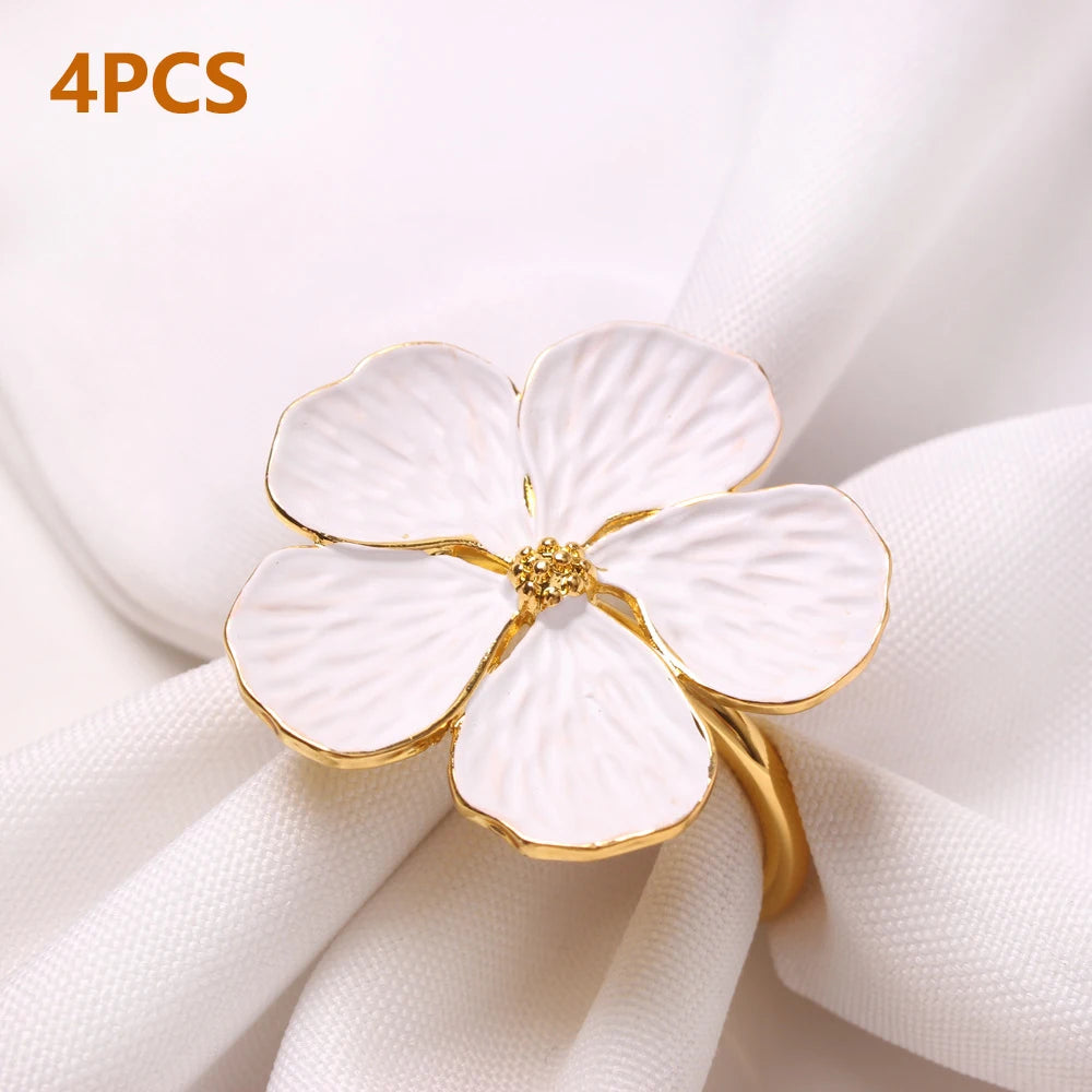 anneaux serviette métal fleur stylisée pièces doré argenté blanc élégants modernes respectueux environnement