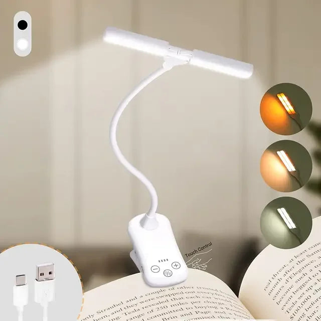 lampe lecture portable rechargeable led pinces noir mode moderne tactile affichage luminosité