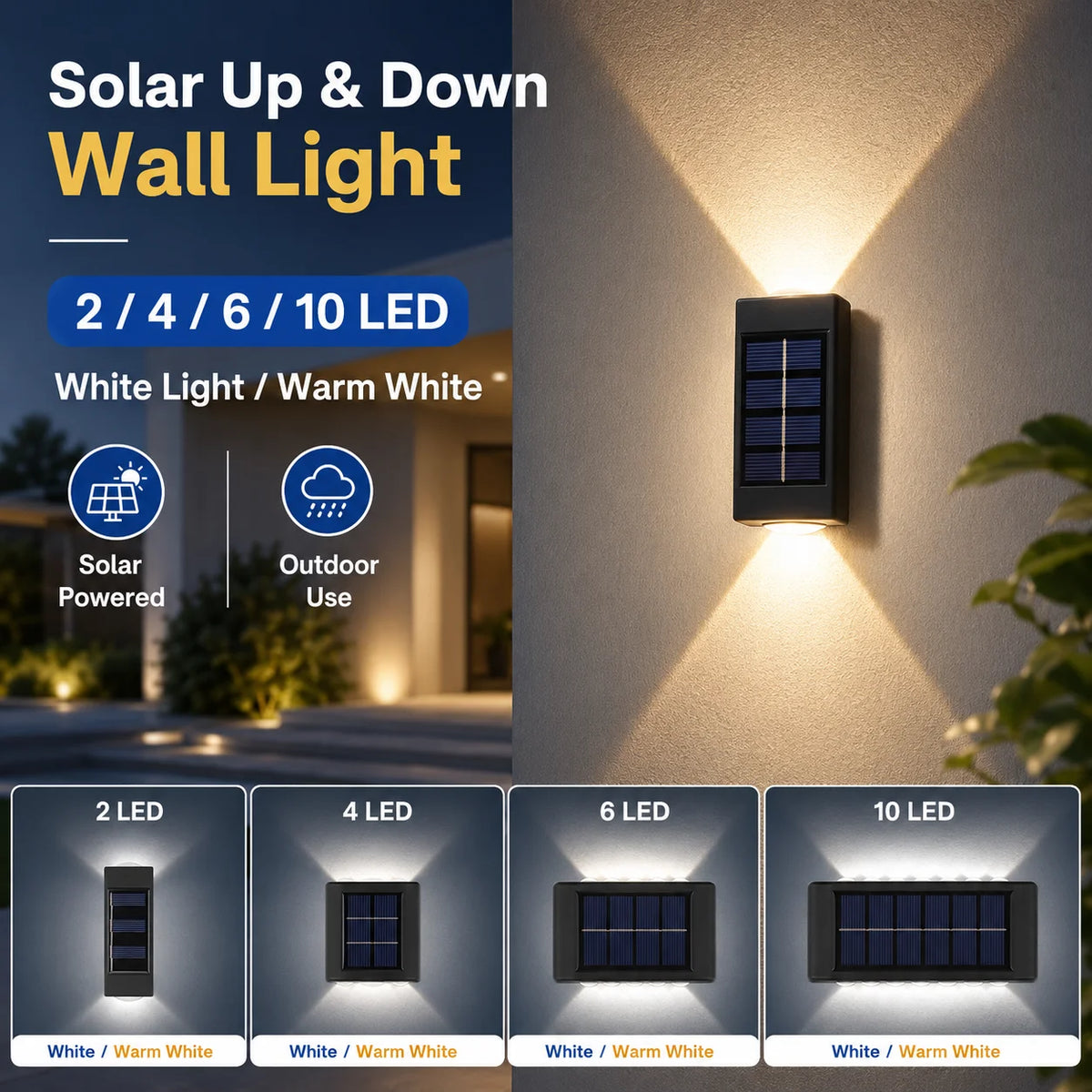 lampe murale solaire extérieure led up down 10 led moderne panneau solaire texturé murale