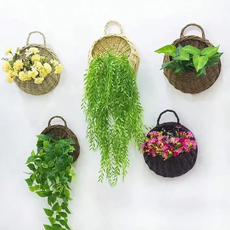 jardinière murale tressée panier suspendu anse rustique fleurs artificielles plantes grimpantesextérieur decoration bohême champêtre