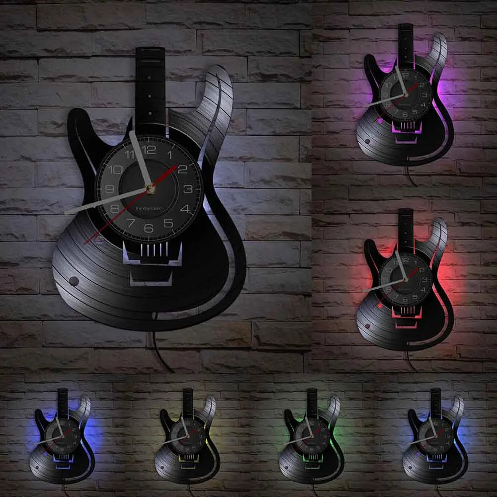 horloge murale forme guitare disque vinyle aiguille rétro moderne fixations chambre salon