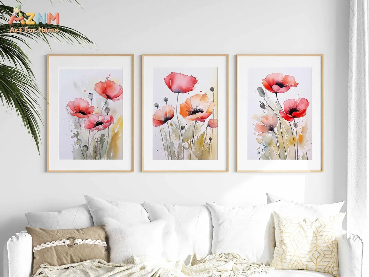 tableau floral abstrait moderne rouge blanc vert toile cadre boissetSize variable jusqu'à 50x70cm