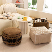 pouf ottoman moderne beige duveteux motif géométrique bohème contemporain salon chambre