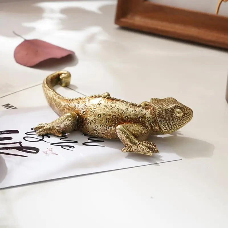 statuette lézard doré résine réaliste décoration murale maison jardin terrasse opaque détaillée