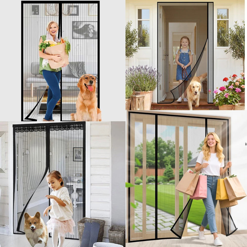 rideau porte magnétique anti insectes polyester noir maille fine moderne plié maison sécurité chambre