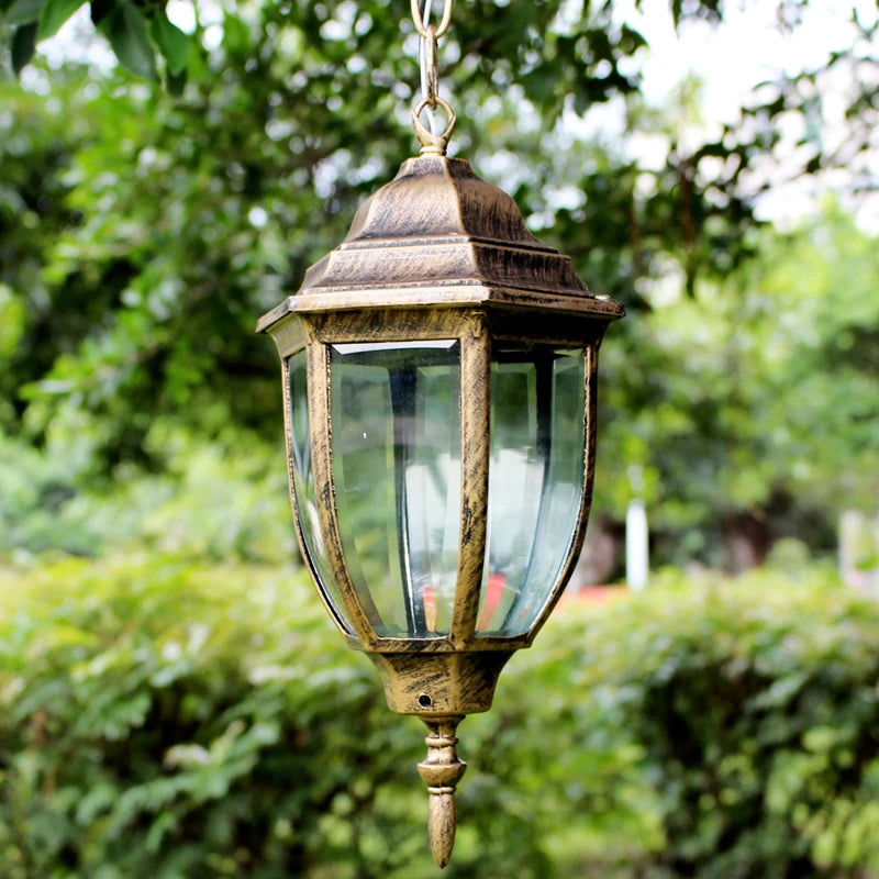 Lanterne suspendue classique vintage éclairage salon chambre verre translucide métal noir doré