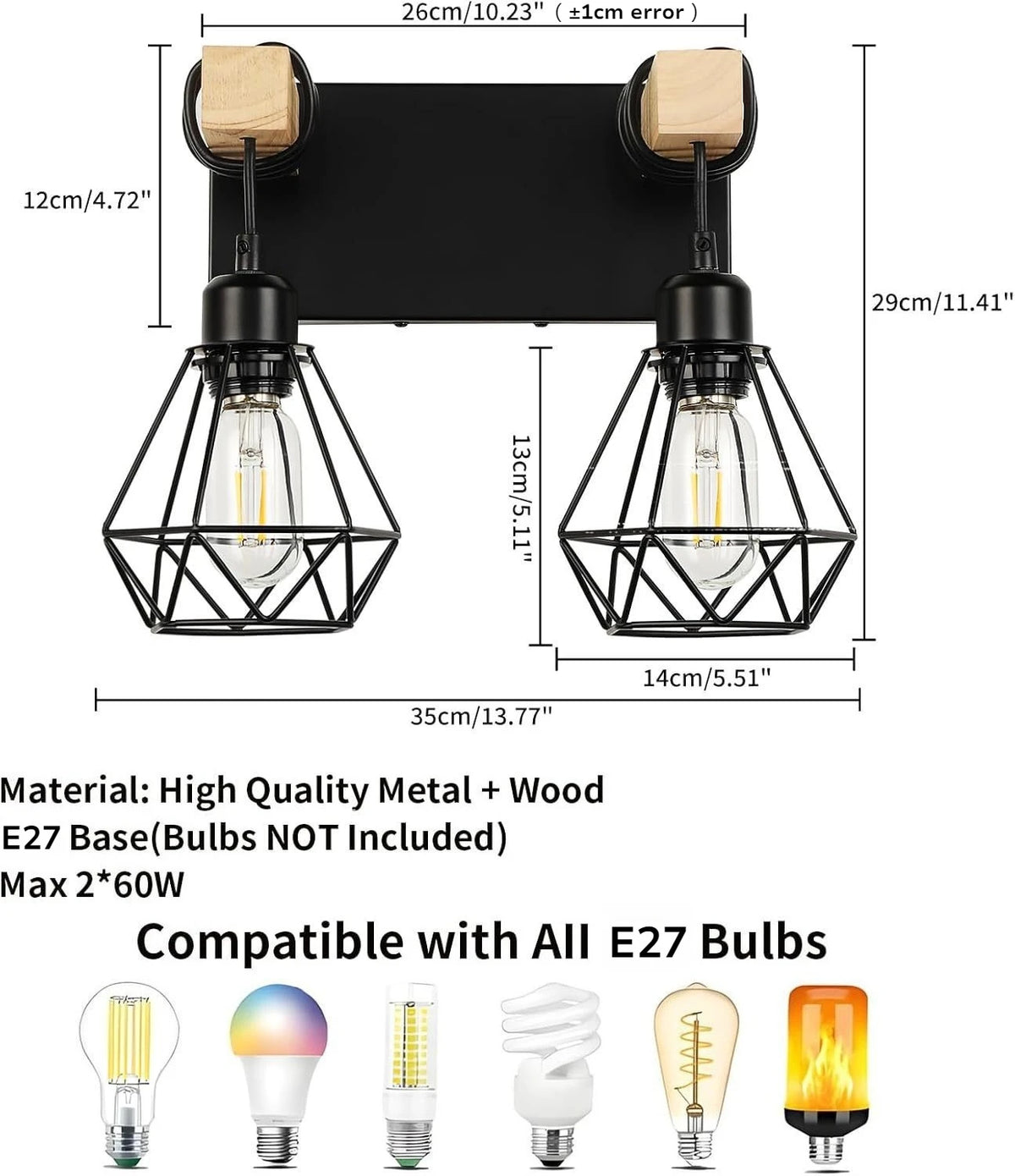 applique murale industrielle triple ampoule noir bois clair vintage mur trois lumières