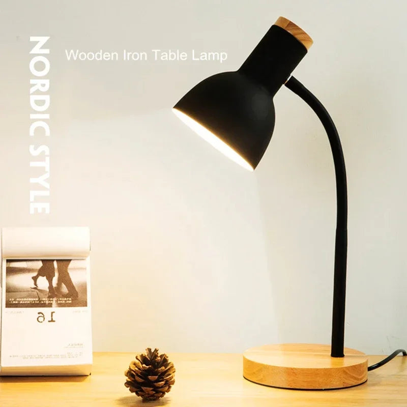 lampe table bois fer pliable nordique moderne lecture salon chambre