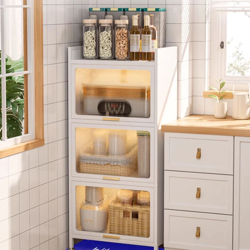 rangement modular meuble blanc imperméable multiple paniers cuisine roulettes moderne anti poussière