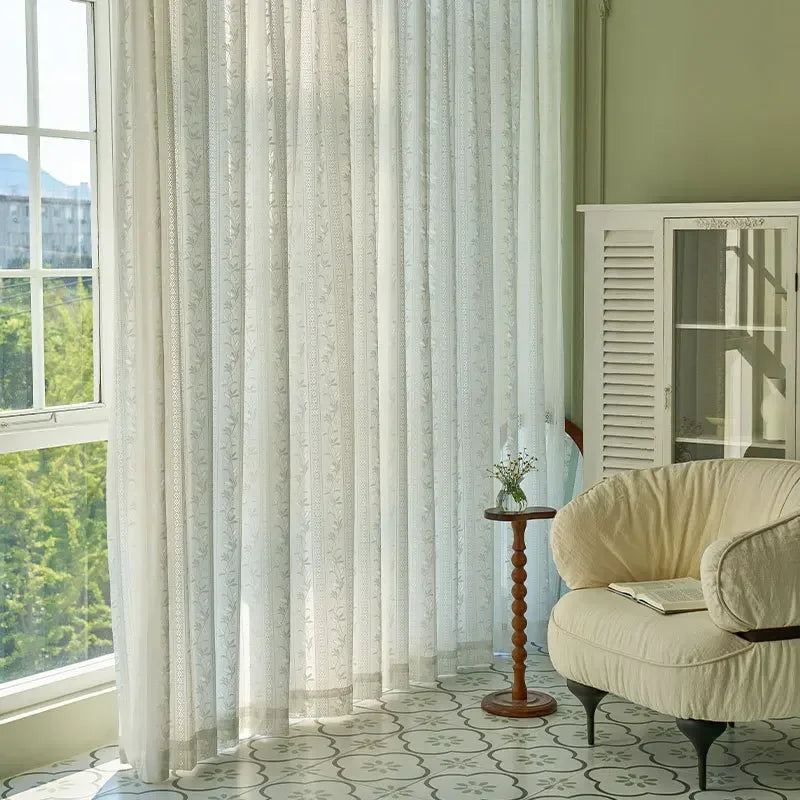 rideau blanc floral translucide classique polyester fenêtre intérieur personnalisable hospitalière