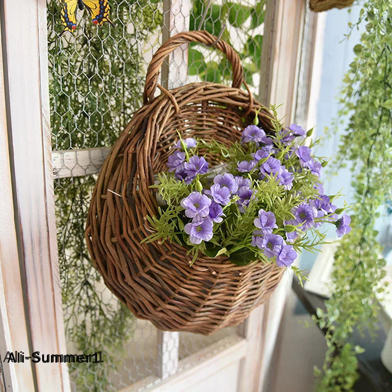 panier suspendu marron clair tressé rustique plante artificielleintérieur décoration support