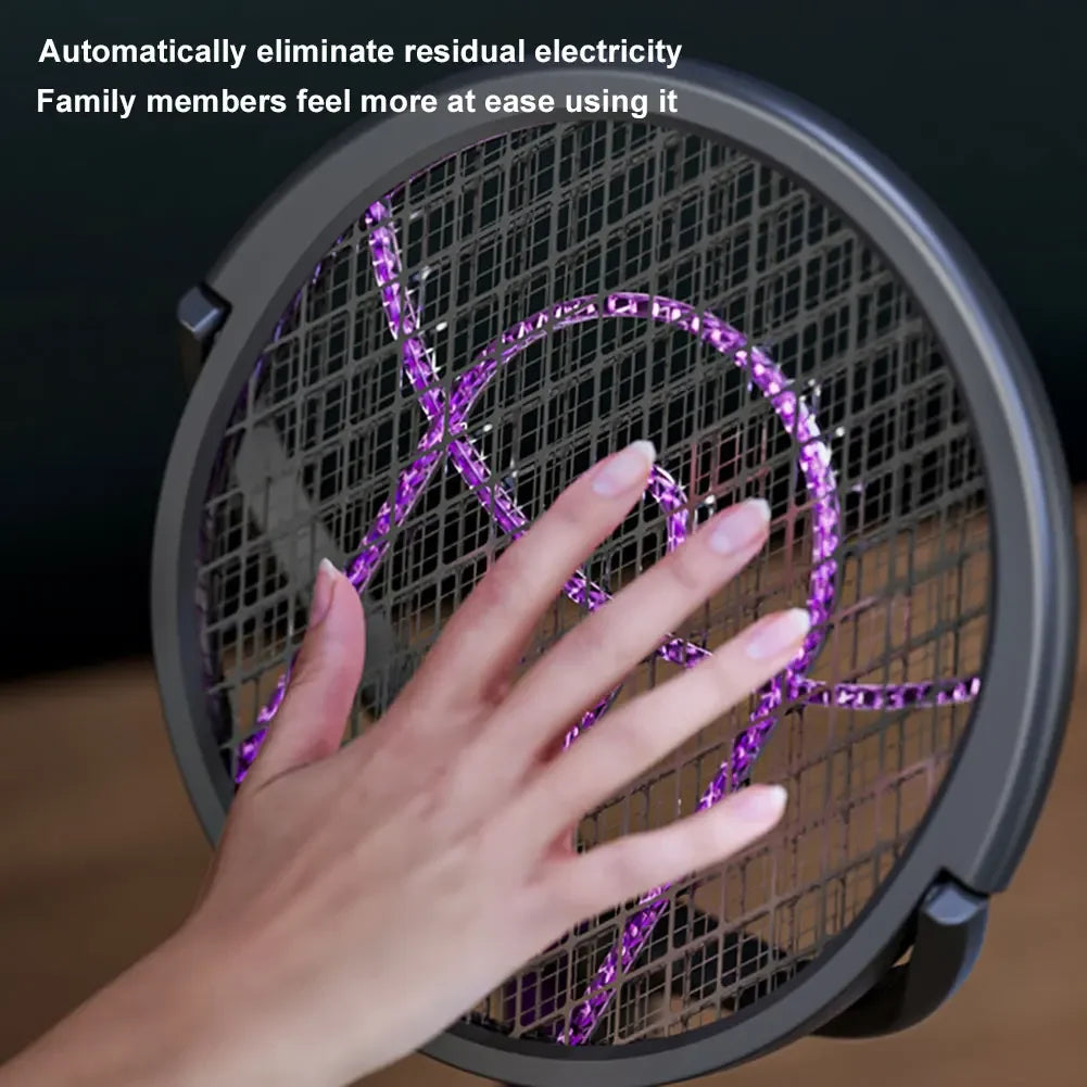 raquette électrique anti moustiques gris violet surface rotative moderne rechargeable fly swatter zapper