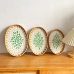 assiettes ovales rotin mosaïque coquillages boho rustique multicolore thé collations