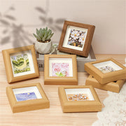 cadre photo bois aquarelle enfant rustique minimaliste marron fleurs paysage tulipes ciel étoilé