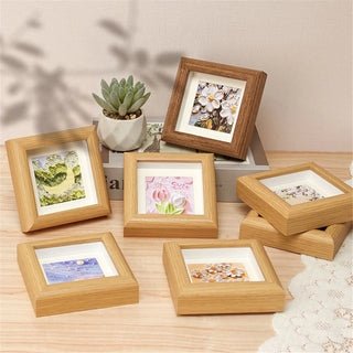 cadre photo bois aquarelle enfant rustique minimaliste marron fleurs paysage tulipes ciel étoilé