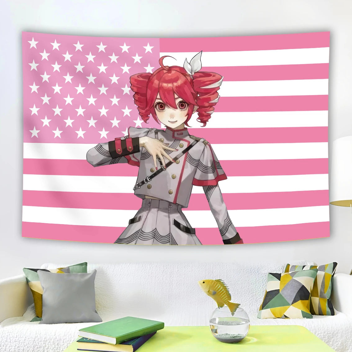 tapisserie murale moderne drapeau américain rose blanche 90x150cm lavable machine