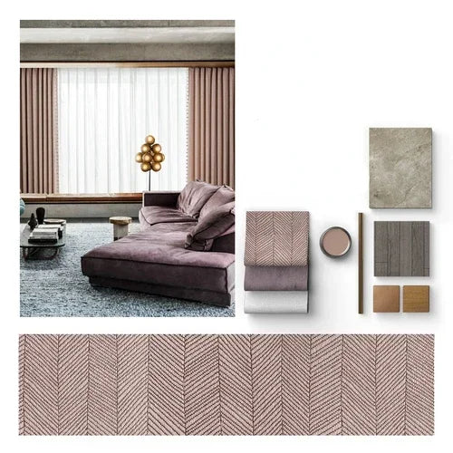 rideau salon beige clair classique rayures diagonales opacité franges pompons décoration intérieur
