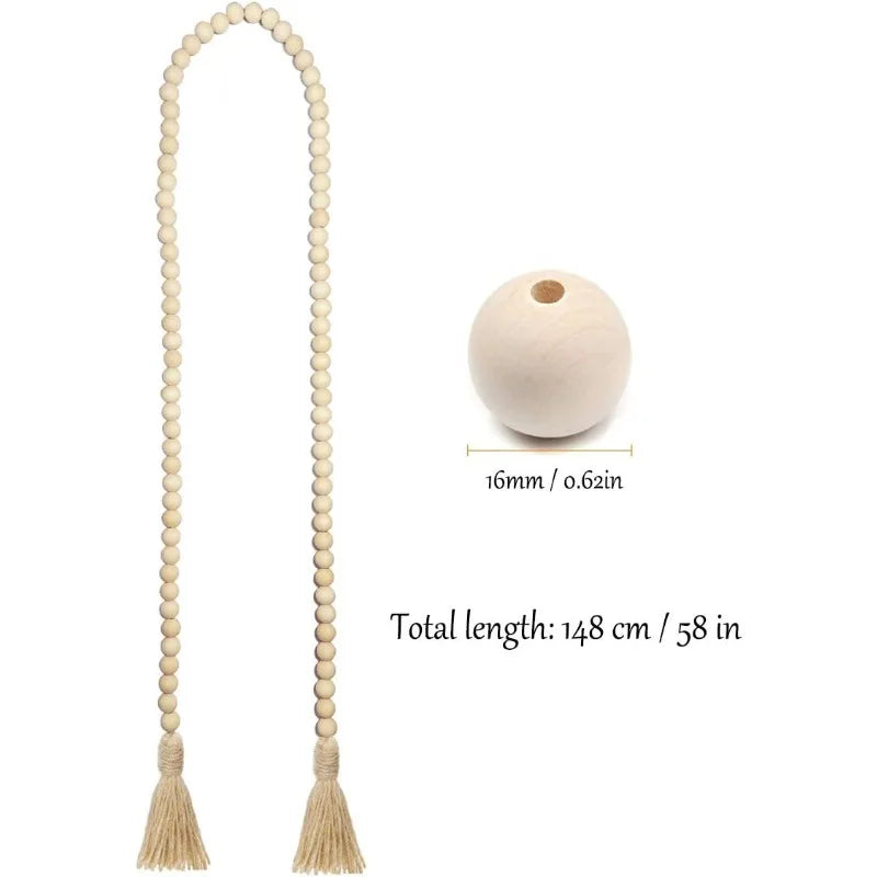 décoration murale guirlande bois boho rustique pompons beige farmhouse