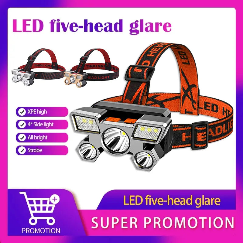 lampe frontale led rechargeable usb batterie intégrée phare portable camping travail pêche sport nuit